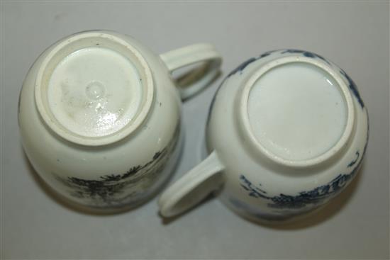 Two Worcester coffee cups, c.1758-65, 6cm and 6.5cm